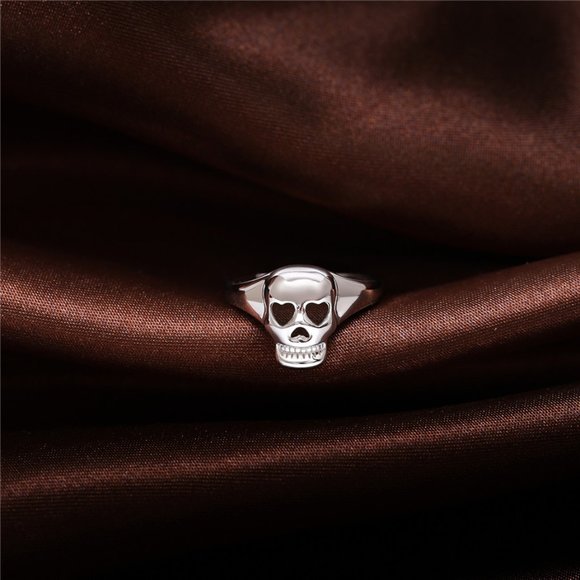 925 Sterling silver Stamped Adjustable Sugar Skull Ring Heart eyes cinco de mayo - Picture 2 of 5